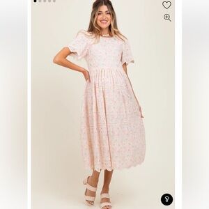 PinkBlush Light Pink Embroidered Chiffon Maternity Midi Dress